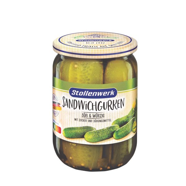4068500802988 Stollenwerk Sliced Sandwich Gherkins 580g