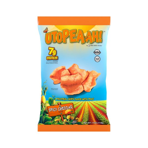 860012076536 The Daily Crave utoPeaAh Protein Chips Spicy Cheddar 113g