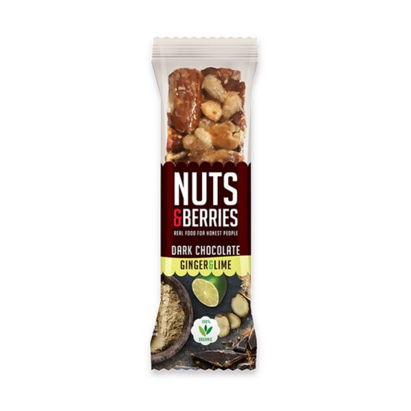 5425036780871 Nuts & Berries Organic Dark Chocolate Bar - Ginger & Lime 40g