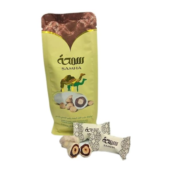 6294007302104 Samha Camel Milk White Chocolate Dates with Hazelnuts 190g
